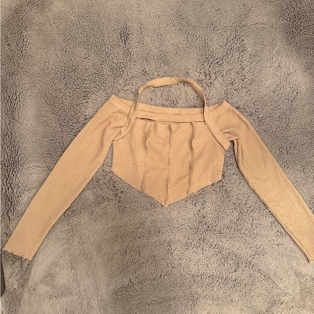 Cropped Off-Shoulder Crop Top in Beige